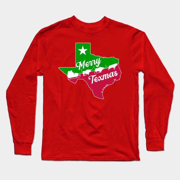 Merry Texmas - Longhorns with Santa Long Sleeve T-Shirt by BRAVOMAXXX